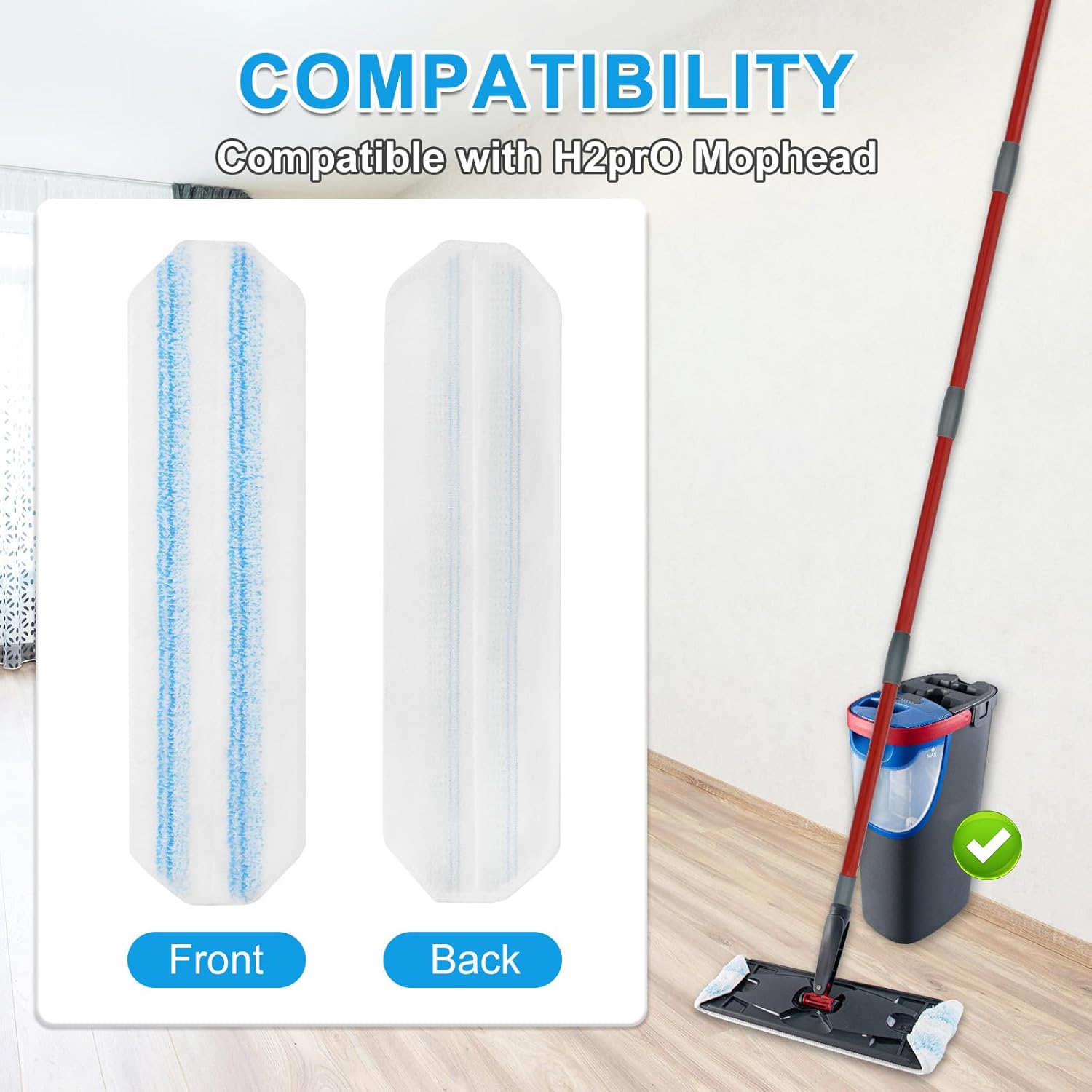 Mop Replacement Pads for Ocedar H2prO Flat Mop, 4 Pack Mop Refills for O-Cedar H2pro Flat Mop, Machine Washable Reusable Microfiber Mop Heads Replacements for Ocedar H2 Pro Mop