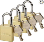 SEPOX® 4 Pcs Ultra-Durable Anti-Rust Outdoor Padlocks - Gold Aluminum, 38mm (1-1/2") with Long Shackle & 8 Same Keys, Ideal for Gate, Storage, Locker, Fence & Lock-Out, High Security