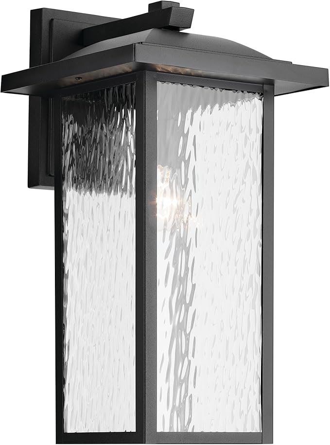 Kichler 20" Capanna 1-Light Extra-Large Wall Light with Clear Water Glass in Textured Black, for Porch, Patio, Garage, Front Door, (20" x 10.75"), 49928BKT