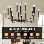 Qamra Farmhouse Black Chandelier for Dining Room, 16-Light Modern Candle Chandelier Light Fixture, Rustic Industrial Hanging Chandeliers Lighting for Living Room, Kitchen, Staircase, Entryway