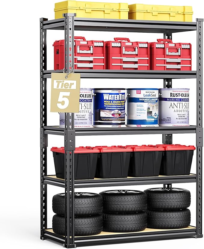 TigerParty 2050LBS Heavy Duty Garage Shelving, 5-Tier Adjustable Storage Shelves, Metal Shelving Unit and Storage Rack for Pantry, Basement, Warehouse, 72" H x 36" W x 16" D, MDF Borad