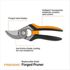 Fiskars Bypass Pruning Shears, 1-Inch Cut Capacity Softgrip Pruner, Forged Steel Replaceable Blade Stays Sharp Through Heavy Use with Rust Resistant, Low-Friction Coating