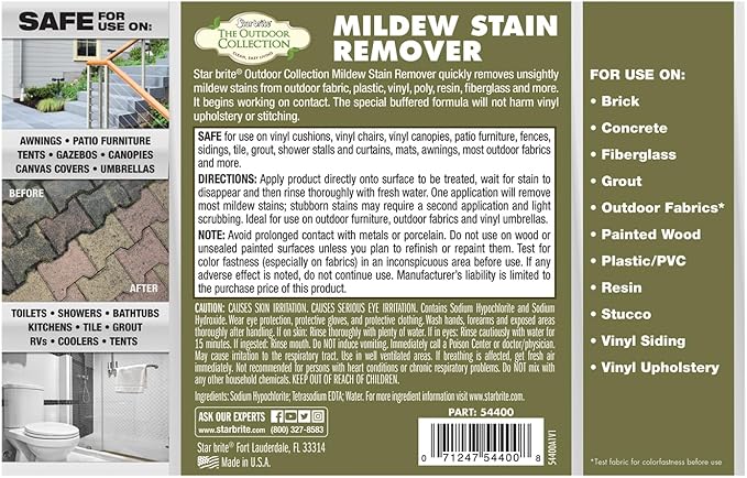 STAR BRITE O/C Mildew Stain Remover - Professional Strength, Quick-Acting, Multi-Surface Cleaner for Outdoor Furniture, Vinyl & Grout - 1 Gallon (054400)