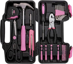 39 Piece All Purpose Basic Household Pink Tool Kit for Women - Small Tool Set with Toolbox Great for Home, Garage, Office and College Dormitory Use