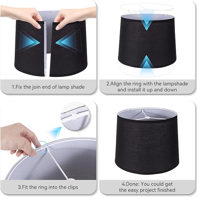 Lamp Shades Set of 2 - Drum Lampshades 11.4" x 12.9" x 9.8" Inches, Fabric Medium Replacement Lampshades for Table Lamp, Floor Lamp, Assembly Required, Spider,Linen