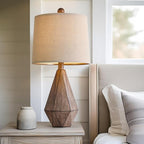 PoKat 20.25" Retro Farmhouse Table Lamp Set of 2 - Living Room & Bedroom Rustic Linen Bedside Nightstand Lamps for Kids, Study, Office - Resin, Suitable for Small Places