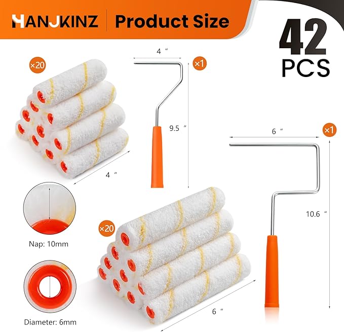 40 Pack Microfiber Paint Roller, 4 Inch and 6 Inch, Small Paint Roller Covers, 3/8 Inch Nap, Mini Paint Rollers for House Painting with Paint Roller Frame, Wall Painting Tool