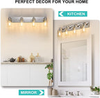 4-Light Bathroom Light Fixtures Modern Chrome Vanity Lights for Bathroom Lighting Fixtures Over Mirror with Clear Glass Shade for Cabinet Mirror Bedroom Hallway