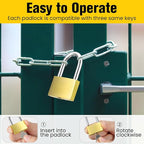 4 Pcs Solid Brass Keyed Padlock, Small Yellow Gym Lock, Strong Padlock with Same Key for Luggage Toolbox (30mm 1-3/16'')