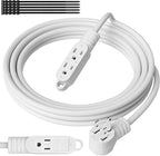 3 Prong Power Extension Cord with Multiple Outlets 6 FT, 16/3 Gauge Multi 3 Outlet Wire, 90 Degree Angled Male Plug, 16 AWG Grounded Wire (13A 125V 1625W), ETL Listed, White Cable with 25 Cable Ties