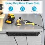 HHSOET Metal 360° Rotating Mountable Power Strip, 8 Outlet Gaming Table Mounted Outlet Strip, Heavy Duty Wall Mount Surge Protector with Switch, 15A 125V 1875W, 15ft Power Cord.(Black)