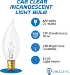 OHLECTRIC CA8 Incandescent Flame Tip Light Bulb (4-Pack) 25 Watt, Candelabra Base E12, Dimmable Bulbs, 2700K Soft White, 210 Lumens, Decorative Candle Bulb for Chandeliers, 1500 Hour Life, 120V