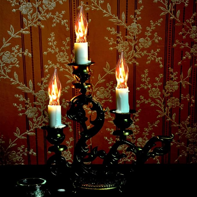 12 Pack C7 Clear Flickering Flame Light Bulbs, Christmas Halloween Decorations E12 Flame Bulbs, Ideal for Candelabra Flame Light Bulbs & Replacement Bulbs for String Lights,1W, 120V