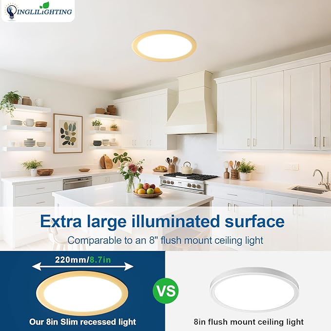 DLLT LED Recessed Ceiling Light: 6 Pack 3 Inch Gold Recessed Lighting