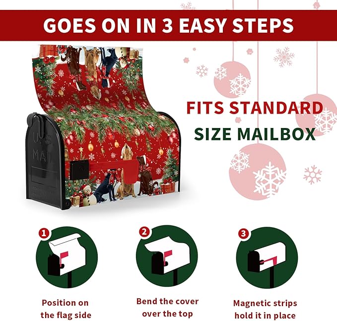 Christmas Retriever Dog Tree Magnetic Mailbox Cover Standard Size 21X18 Winter Covers Snowman Red Green Xmas Holiday Mailbox Letter Box Wraps Covers for Outside Garden Yard Outdoor Decorations