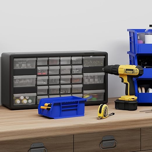 Akro-Mils 26-Drawer Plastic Drawer Storage Cabinet for Garage Organization, Bead Organizer, Building Bricks Storage, Teacher Toolbox, Makeup Organizer, 20-Inch W x 6-Inch D x 10-Inch H, 10126 Black