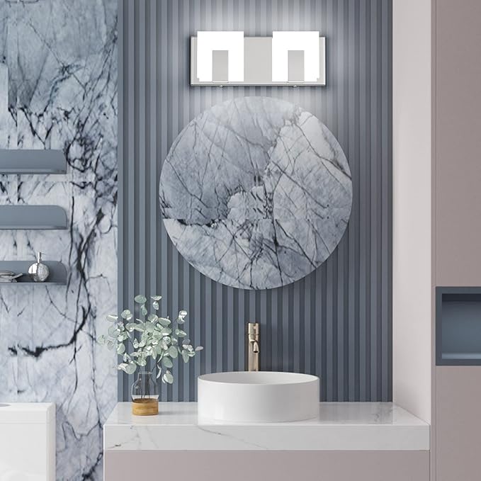 Aipsun 2 Lights Modern LED Bathroom Vanity Light Acrylic Stainless Steel Chrome Up and Down Bathroom Wall Light Over Mirror(White Light 6000K)