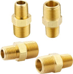 KOOTANS 3/8 NPT x 1/4 NPT Male Solid Brass Hex Nipples, Heavy Brass Pipe Adapter Fittings Reducing Nipples Connectors 4Pieces