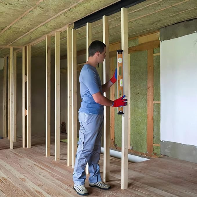 BETHEL Bamboo Level, 24 Inch Level & Tool Solid Block Acrylic Vials, Resists Mortar Adhesion, for Masonry Application and General Leveling (Bamboo)