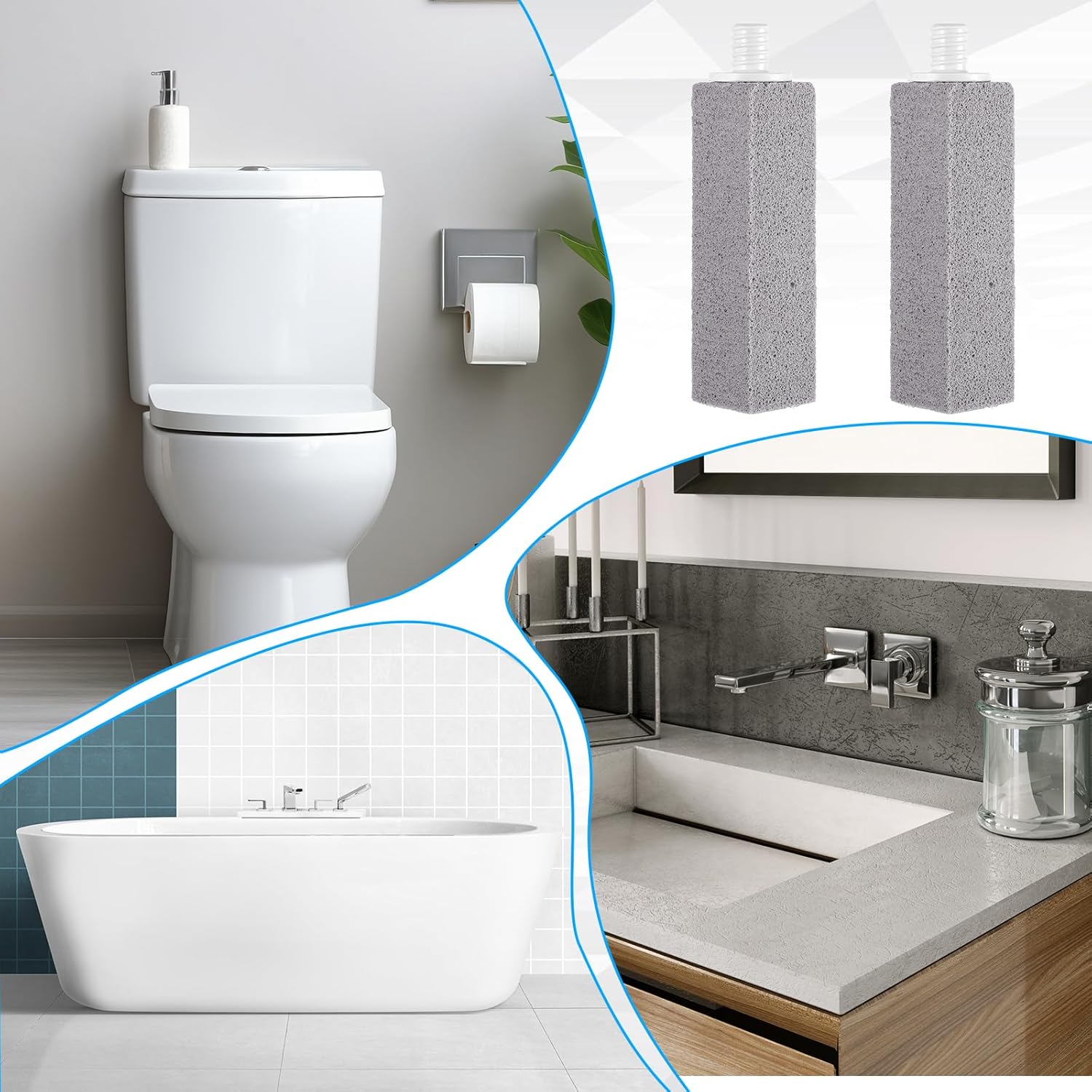 Pumice Stone Toilet Bowl Cleaner, 12Pcs Toilet Pumice Stone with 2pcs 13inch Extra Long Handle for Toilets, Bathroom, Kitchen, Sink, Pool, Tile, Grill