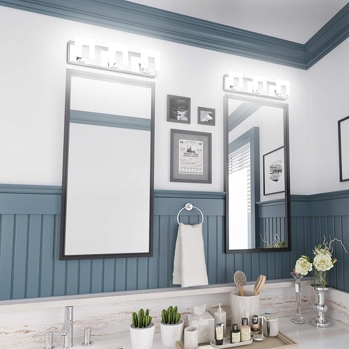 Aipsun 3 Lights Modern LED Vanity Light for Bathroom Frosted White Acrylic Chrome Up and Down Bathroom Wall Light Fixtures Over Mirror(White Light 6000K)