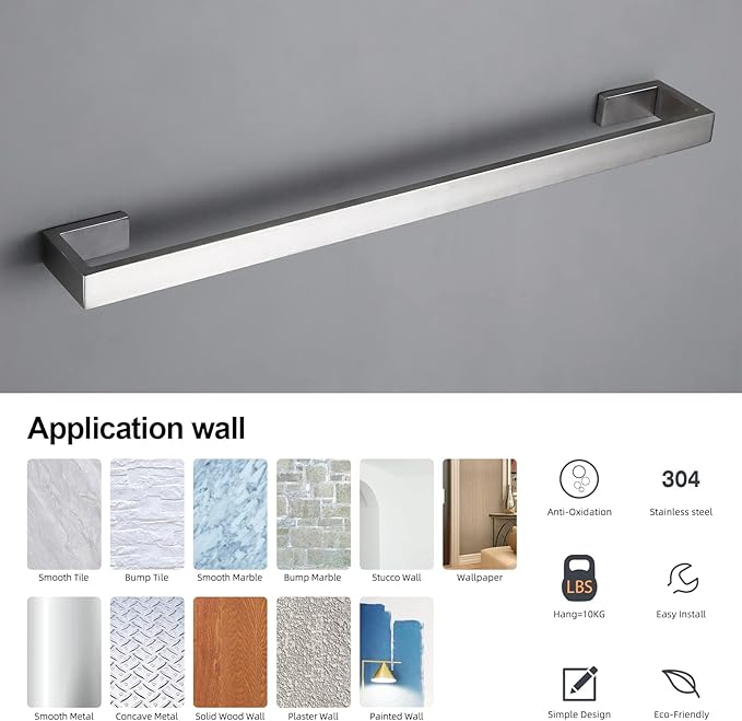 BAGNOLUX Brushed Nickel Bathroom Hardware Set 4 Pieces, Bath Towel Holder Set SUS304 Stainless Steel, Towel Racks Set for Wall Mount, Square Bathroom Accessories Set Towel Bar Heavy Duty