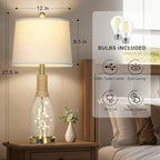 27.5" Coastal Glass Table Lamps Set of 2, Touch Control 3-Way Dimmable Modern Table Lamps with USB A+C Ports & AC Outlets, Farmhouse Rustic Boho Vintage Night Light for Living Room Bedroom Gold Ocean