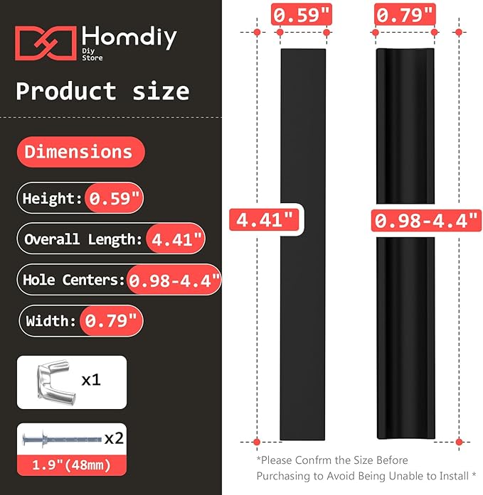 homdiy 10 Pack Adjustable Black Cabinet Pulls 1" to 4" (25-102mm) Adjustable Hole Distance Drawer Pulls