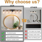 Modern 6-Light Bathroom Vanity Light Fixtures Over Mirror, Black Wall Lamp for Over Sink Bathroom，Farmhouse Wall Sconces with Clear Glass Shade for Bedroom,Living Room