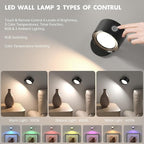 RGB Ambience Wall Sconces Lamp, 2Pcs LED Wall Mounted Lights with 3000mAh Rechargeable Battery, 3 Color Temperatures & Dimmable Magnetic 360° Rotation with Remote, Wall Light for Reading Bedside