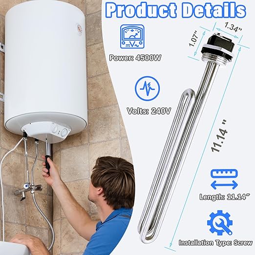 Upgraded 02582 4500W 240V Foldback Heating Elements Screw-in Low Watt Density ，Compatible with AO Smith、GE、Kenmore、Maytag、Whirlpool，Replace AP3695897 1084673 AH951994 EA951994 PS951994