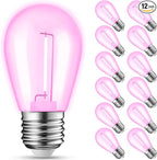 12-Pack Pink String Light Bulbs, Patio String Light Replacement Bulbs for Outdoor Indoor, 1W E26 Base S14 LED Colored Light Bulbs for Christmas, Halloween,Holiday,Home Decor