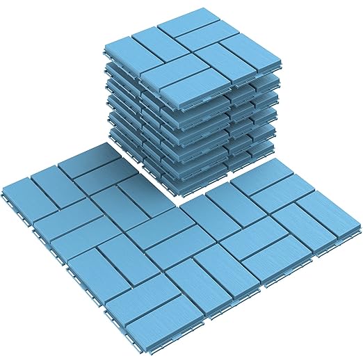 Goovilla Plastic Interlocking Deck Tiles, 9 Pack Outdoor Patio Flooring, 12"x12" Interlocking Decking Tile Outdoor All Weather Use, Waterproof Patio Paver for Pool Balcony Backyard Porch, Blue…