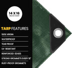 PROTARP Extra Heavy Duty 16 Mil Tarp Cover, Waterproof, UV Resistant, Rip and Tear Proof, Poly Tarpaulin with Reinforced Edges for Roof, Camping, Patio, Pool, Boat. (Green/Black 30′ X 70′)