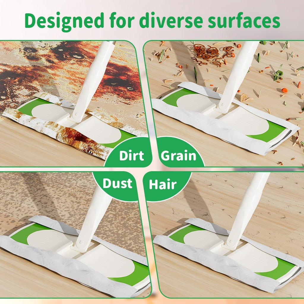 Sweeper 2-in-1 Dry + Wet Cleaning Tool,Professional Floor Mopping and Sweeping Kit Includes 1 Sweeper,40 Dry Sweeping Cloths,6 Wet Mopping Cloths