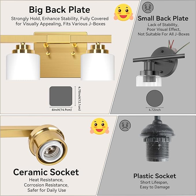 4-Light Bathroom Light Fixtures, 27" Modern Vanity Lights Over Mirror with Milky White Glass Shade, Gold Wall Sconce, Classic Wall Light Fixture for Mirror Living Room Cabinet Bedroom Porch Kitchen