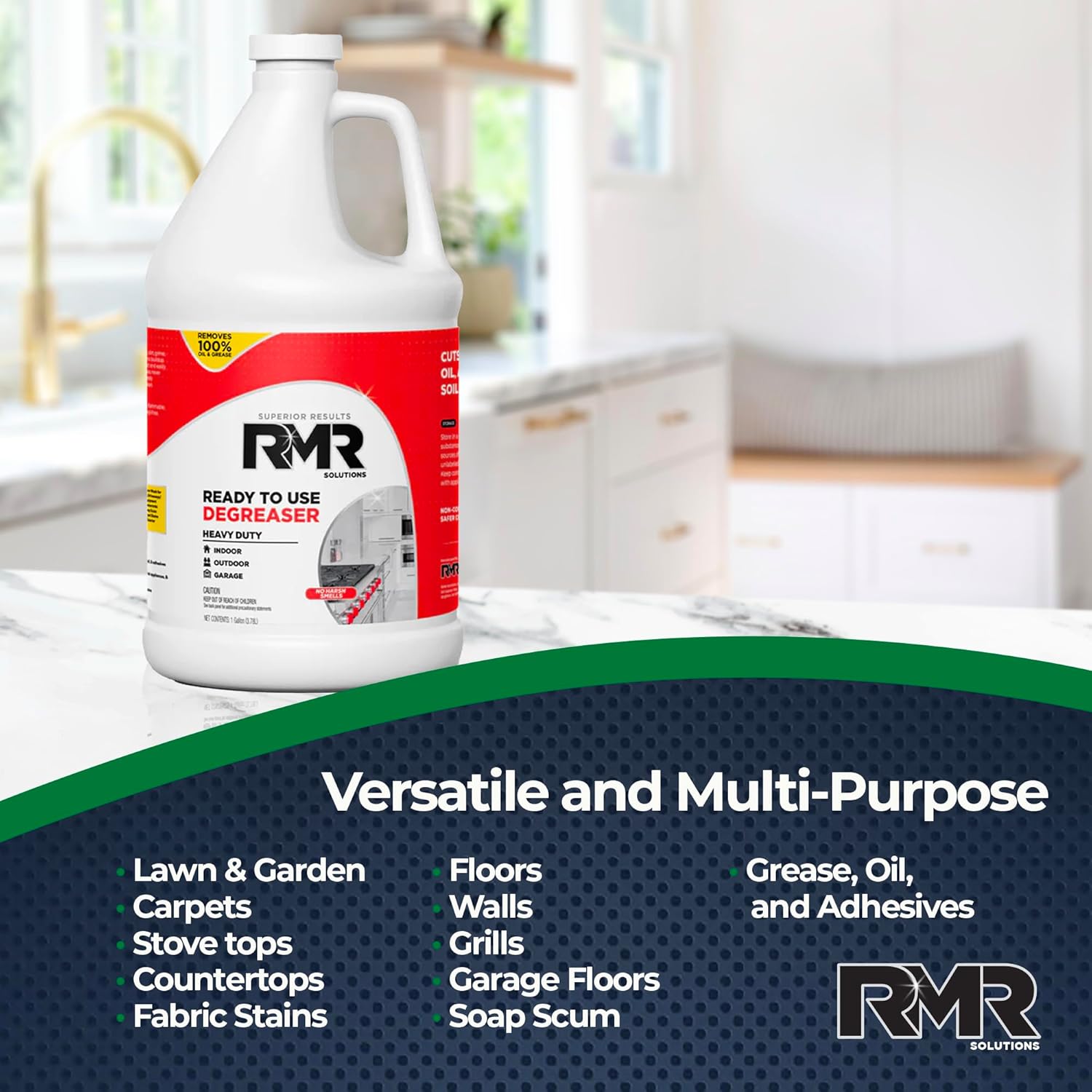 RMR Degreaser and Cleaner - Ready to Use Indoor/Outdoor Formula Works on Contact, For Heavy-Duty Cooking Surfaces, Indoor, Outdoor, Automotive, and Equipment Cleaning, 1 Gallon