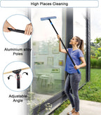 Swivel Squeegee Kit with 4 Extension Poles,Glass Scraper, Bendable Duster, 2 Window Scrubber Cloth for Glass, Car, Floor, Home,Garden