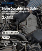 LANON 6 mil Black Nitrile Disposable Gloves, EN ISO 374 Chemical Resistant, Heavy-Duty, Mechanic, Textured Fingertips, Latex-Free,Medium