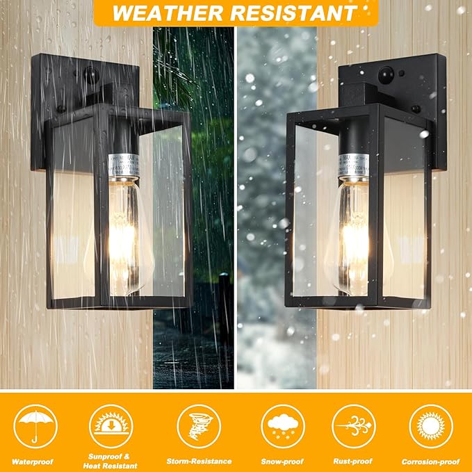Motion Sensor Outdoor Lighting, 2 Pack Dusk to Dawn Outdoor Wall Lights, Waterproof Exterior Light Fixture Wall Mount, Aluminum Porch Light Outside Light for House