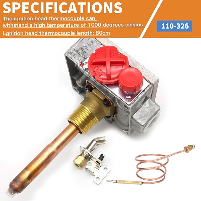 110-326 Gas Water Heater Control Valve w/Copper Probe Thermostat - Metal - Built for Durability & Precision