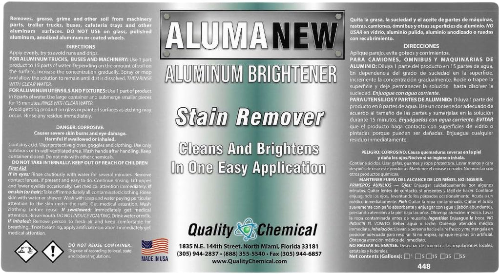 Aluminum Brightener/ Stain Remover / Cleaner & Restorer / Made in USA / Quality Chemical / 1 Gallon (128 FL Oz)