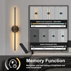 Removable Battery Operated Wall Sconces with Remote Control 350°Rotate LED Wireless Wall Lights with 3 Color Temperatures & Dimming for Bedroom, Hallway,28.3 Inch (2 Pack)