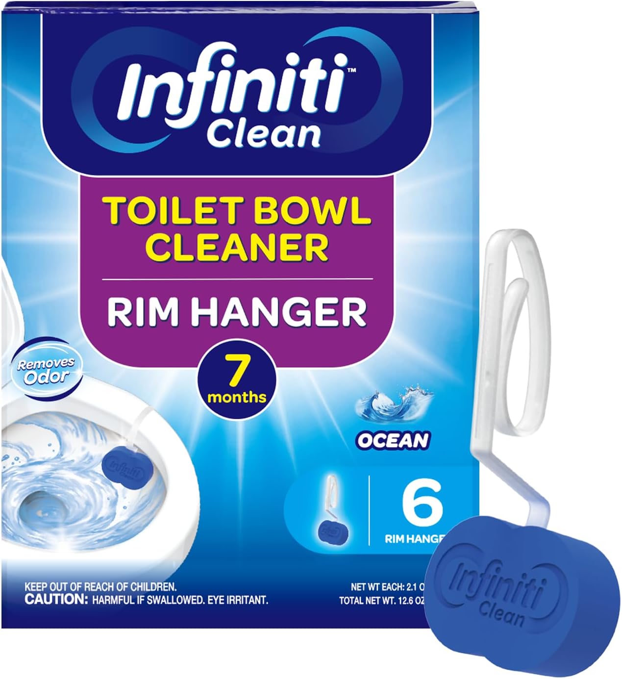 Toilet Bowl Cleaner Rim Hanger, 6 Count Toilet Bowl Deodorizer, Cleans and Freshens Toilet Bowl, Ocean Scent - 7 Month