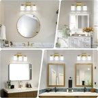 Brushed Gold Bathroom Light Fixtures, 3-Light Modern Vanity Light Over Mirror, Wall Sconces with Milky White Frosted Glass Shades, E26 Socket (Bulbs Not Included)