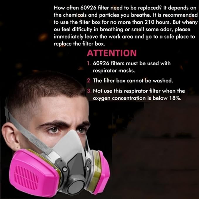 6 Pairs 60926 Filter, Respirator Filter 60926 Cartridges Against Organic Vapors, Acid Gases, Ammonia Methylamine, Formaldehyde, Dusts Used in 6200 6502 6800 Series Respirator Mask