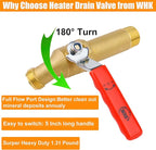 WHK Water Heater Drain Valve 3/4"MIP X 3/4" Male GHT Connection to drain or Flush Hot Water Heater Faster and Easy(Brass,3 Inch Shank with Long Handle)