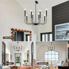 Qamra Farmhouse Black Chandelier for Dining Room, 8-Light Modern Candle Chandelier Light Fixture, Rustic Industrial Hanging Chandeliers Lighting for Living Room, Kitchen, Staircase, Entryway, Foyer