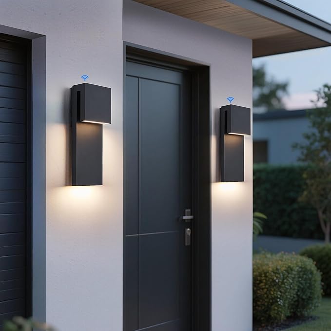 Dusk to Dawn Outdoor Wall Lights 2 Packs,Modern Minimalist Outdoor Fixture Wall Mount,Anti-Rust Sturdy & Sleek Outside Lights for House Porch Garage Patio,3000K 17W Integrated LED