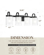 TENGXIN 4-Light Bathroom Light Fixtures, Matte Black Vanity Lights Over Mirror, Farmhouse Wall Sconces with Dual Glass Shade, Modern Wall Lamp for Bathroom Hallway Living Room Cabinet,TXVLBK03